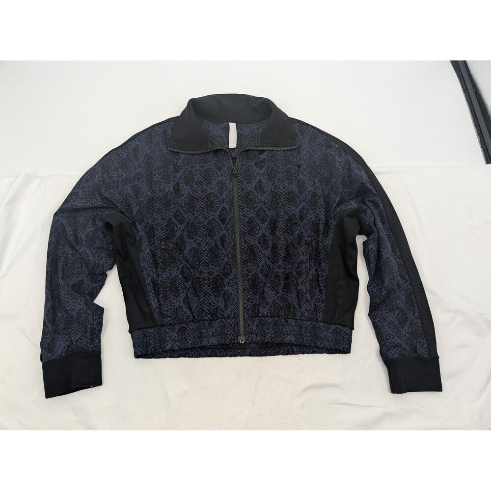 Athleta Brooklyn Track Bomber Womens Size Small Python Print Blue Black Athletic